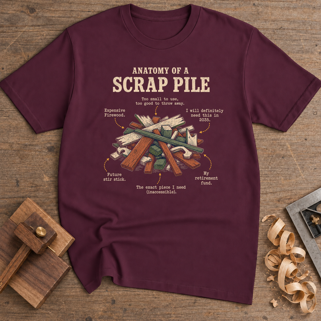 Anatomy of a Scrap Pile T-Shirt — Maroon