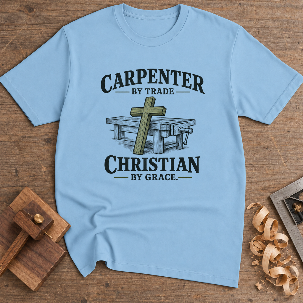 Carpenter by Trade Christian by Grace T-Shirt — Light Blue
