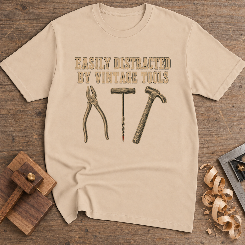 Easily Distracted by Vintage Tools T-Shirt — Natural