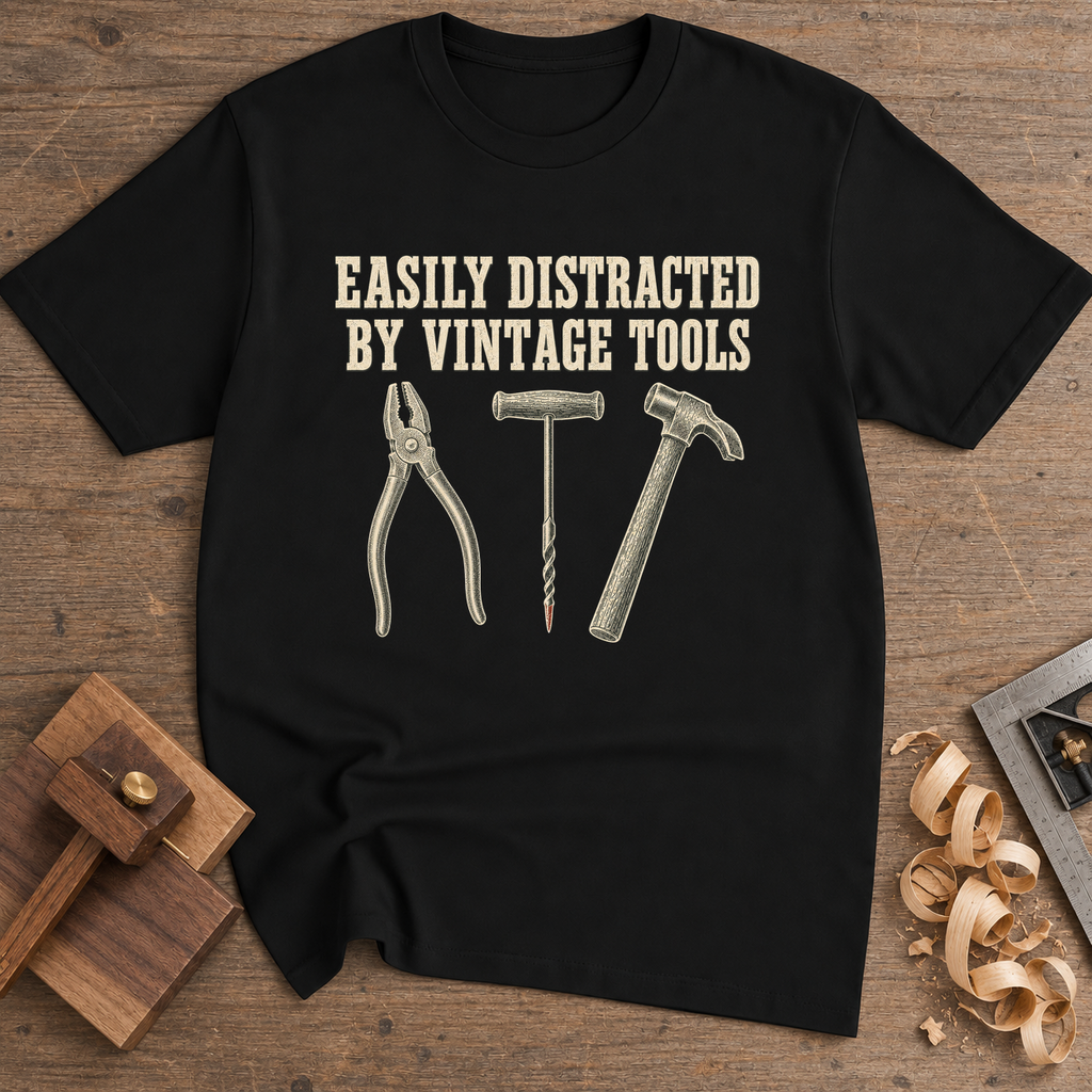 Easily Distracted by Vintage Tools T-Shirt — Black