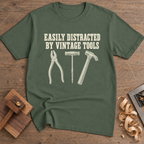 Easily Distracted by Vintage Tools T-Shirt — Military Green