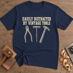 Easily Distracted by Vintage Tools T-Shirt — Navy