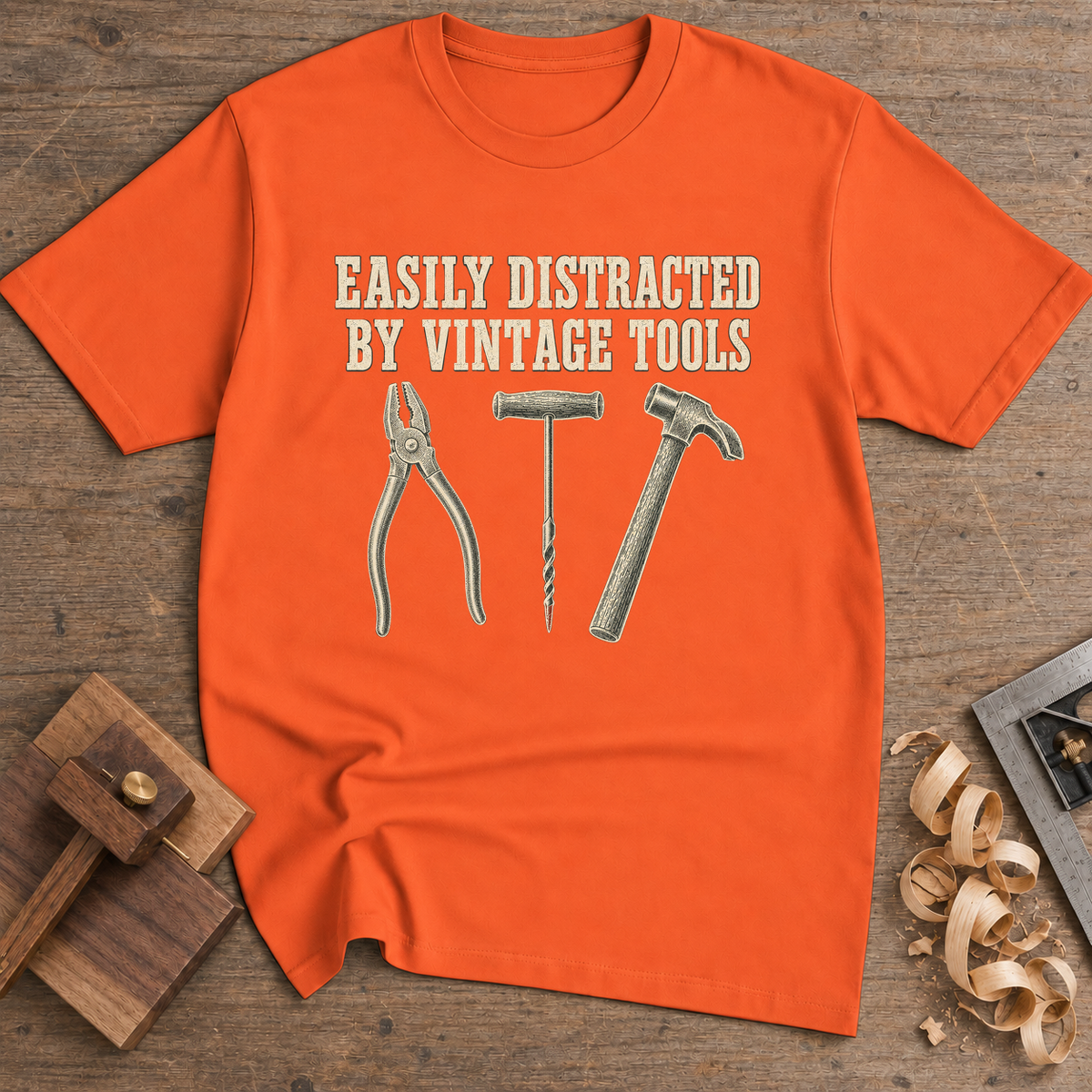 Easily Distracted by Vintage Tools T-Shirt — Orange