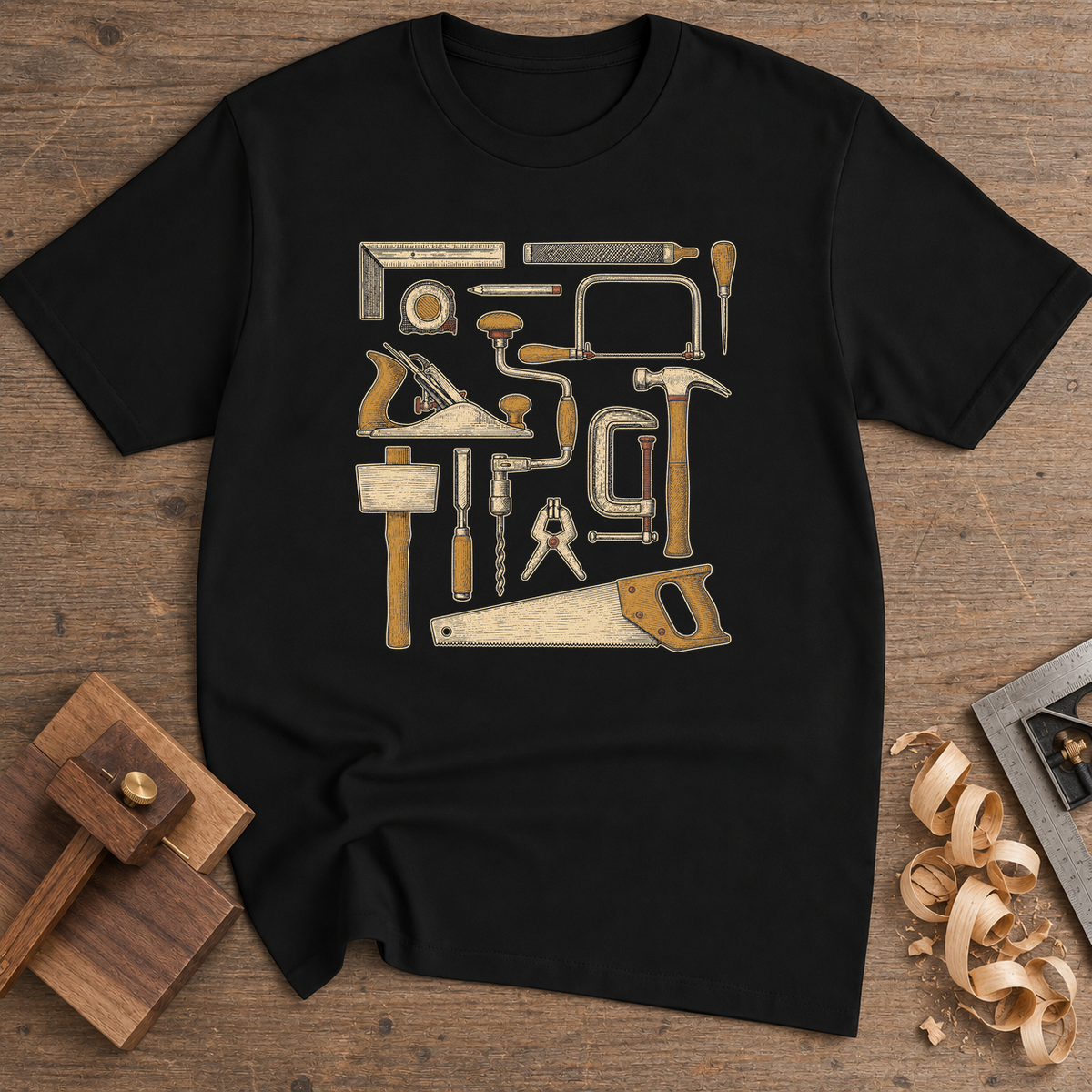 Essential Woodworking Tools T-Shirt — Black