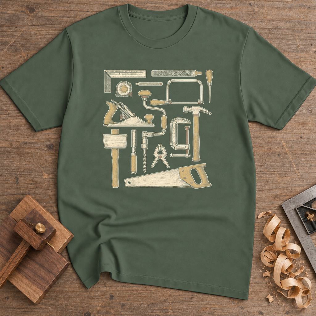Essential Woodworking Tools T-Shirt — Military Green