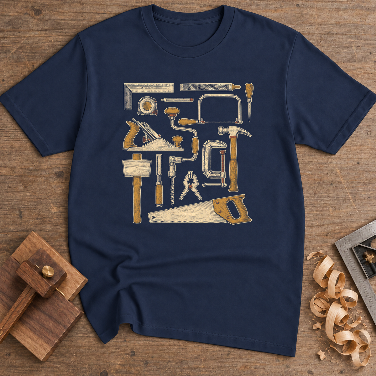 Essential Woodworking Tools T-Shirt — Navy