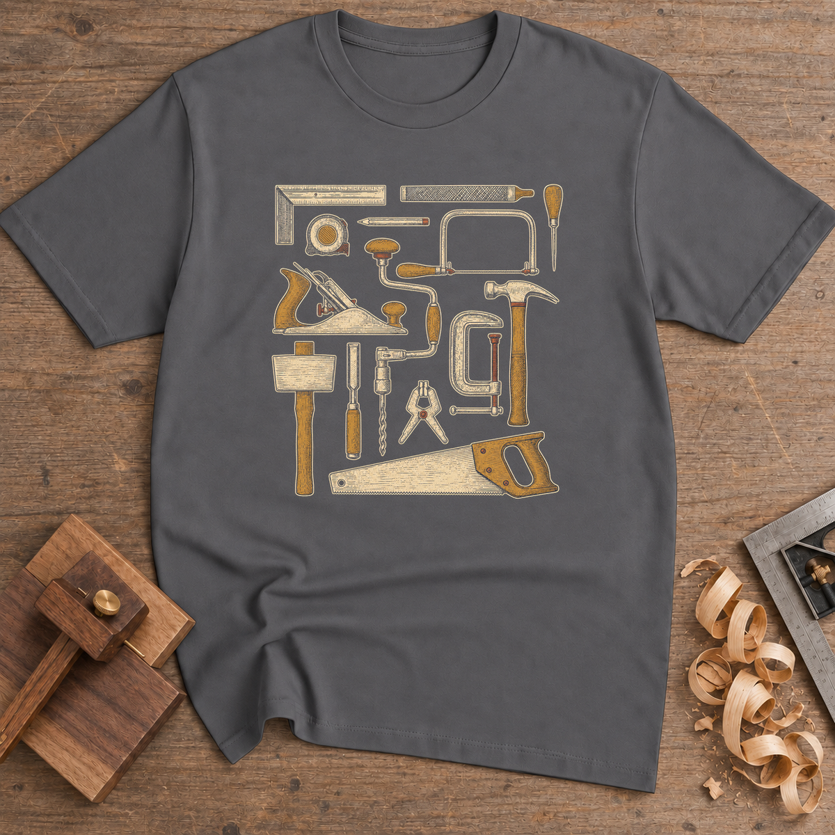 Essential Woodworking Tools T-Shirt — Charcoal