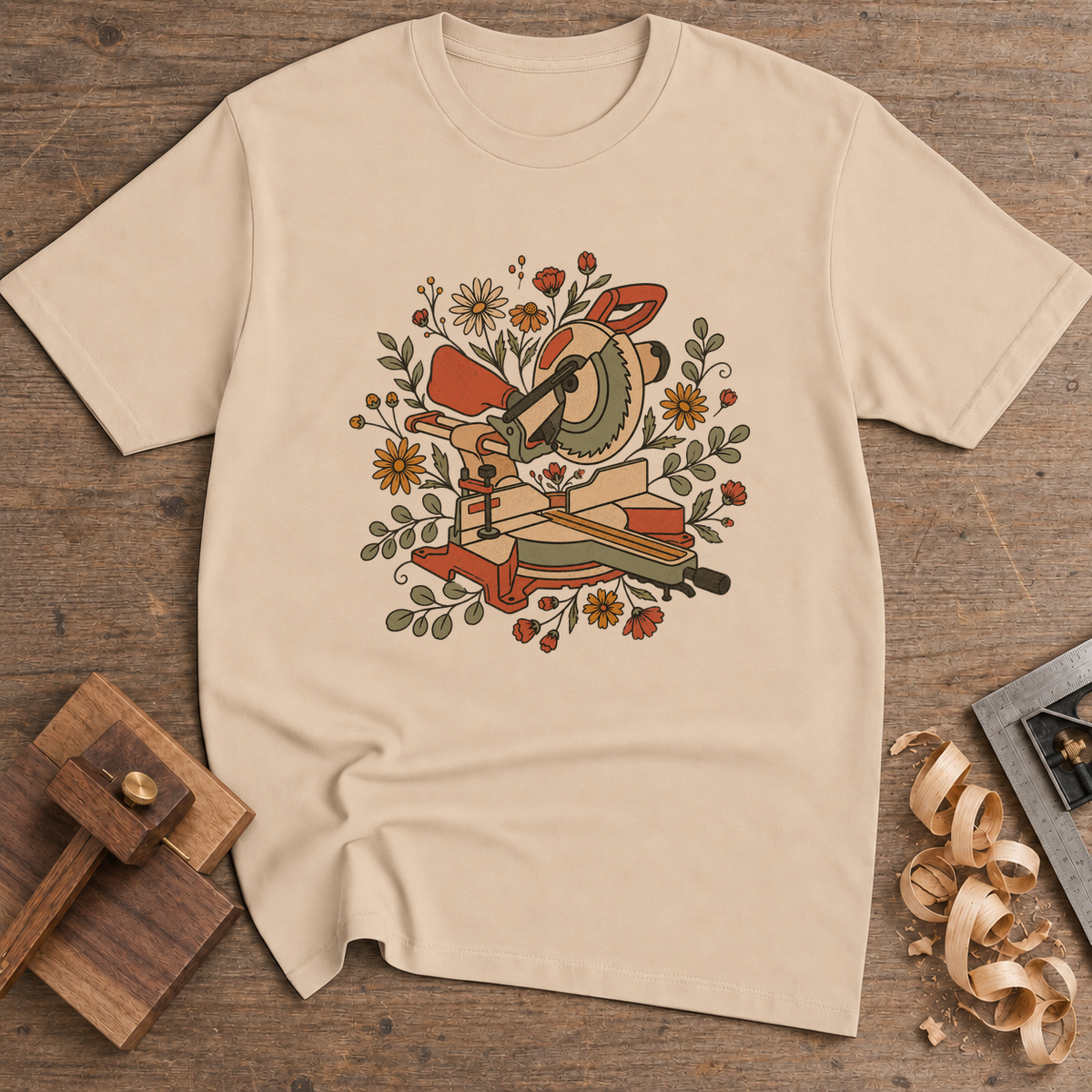 Floral Miter Saw T-Shirt — Natural