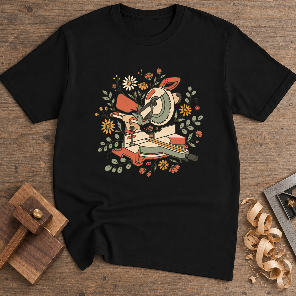 Floral Miter Saw T-Shirt — Black