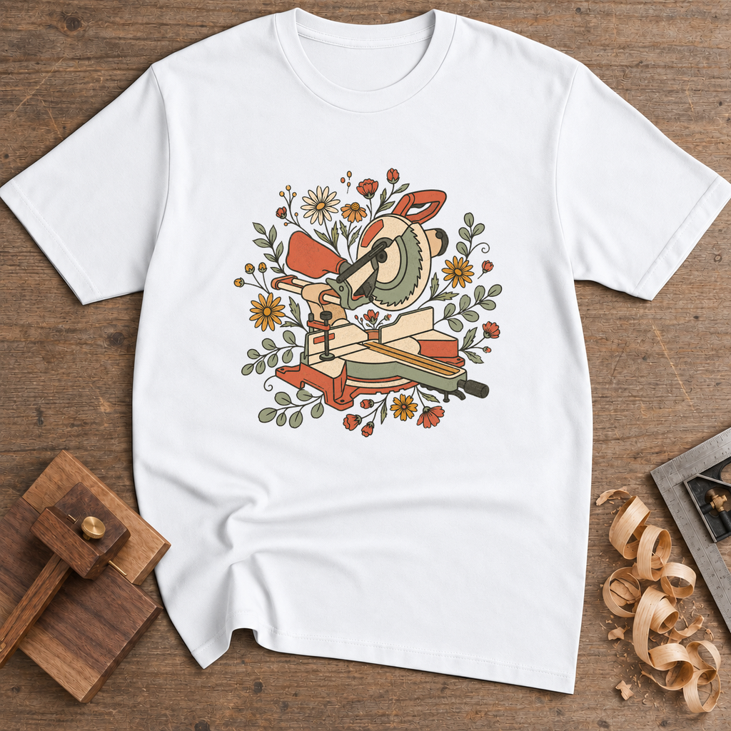 Floral Miter Saw T-Shirt — White