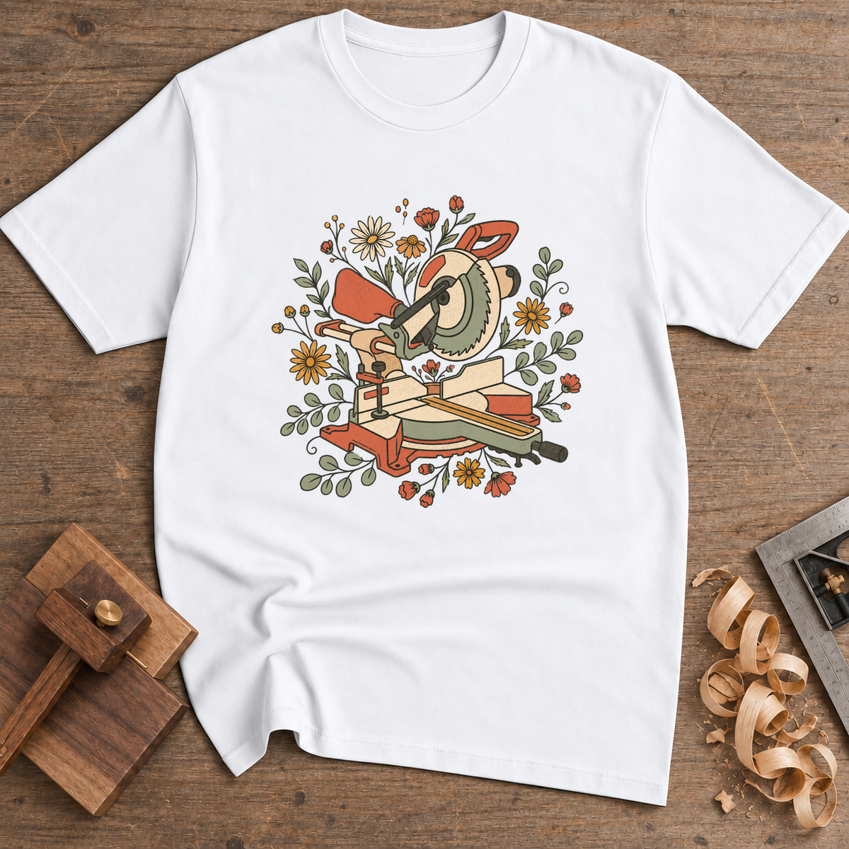 Floral Miter Saw T-Shirt — White