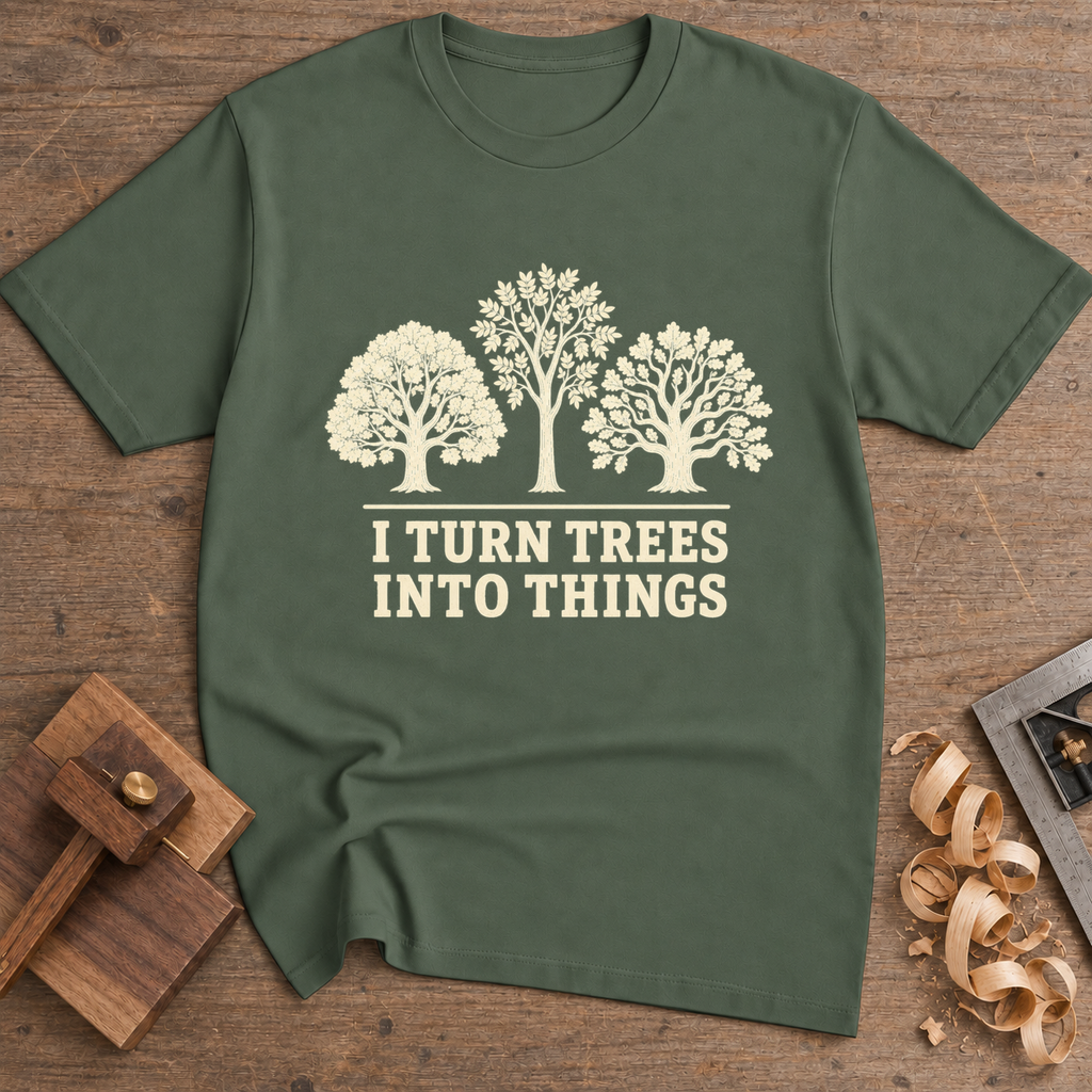 I Turn Trees Into Things T-Shirt — Military Green