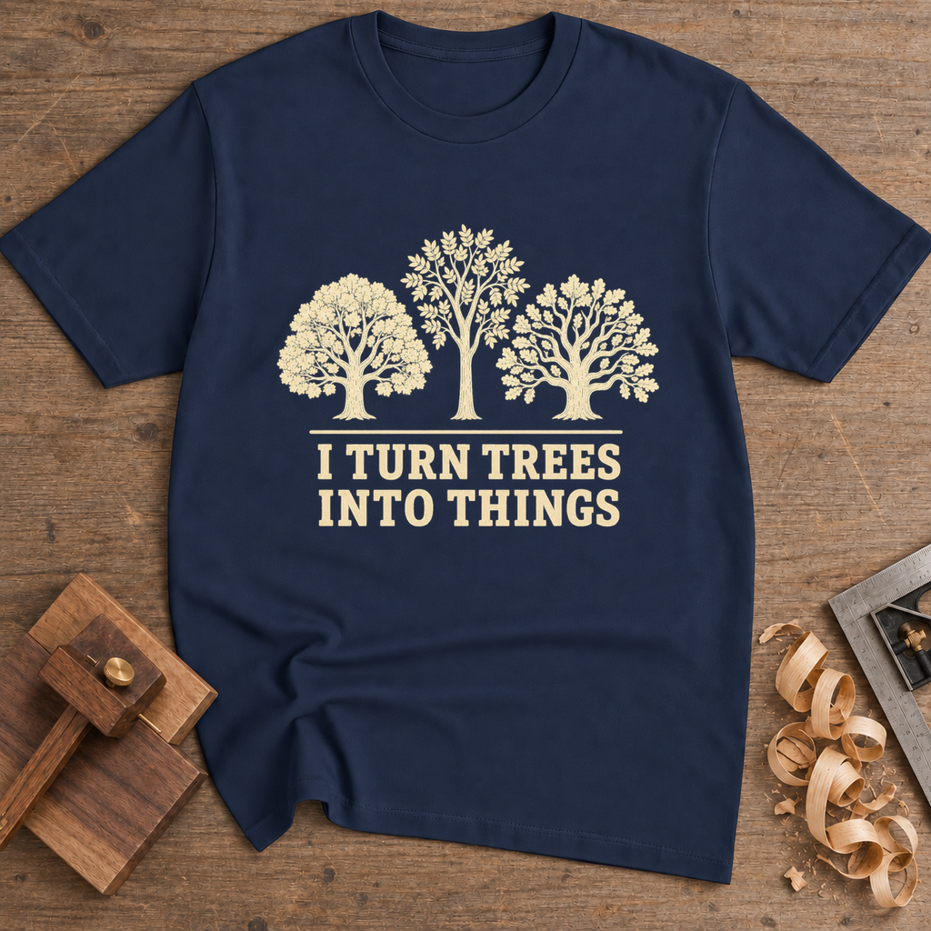I Turn Trees Into Things T-Shirt — Navy