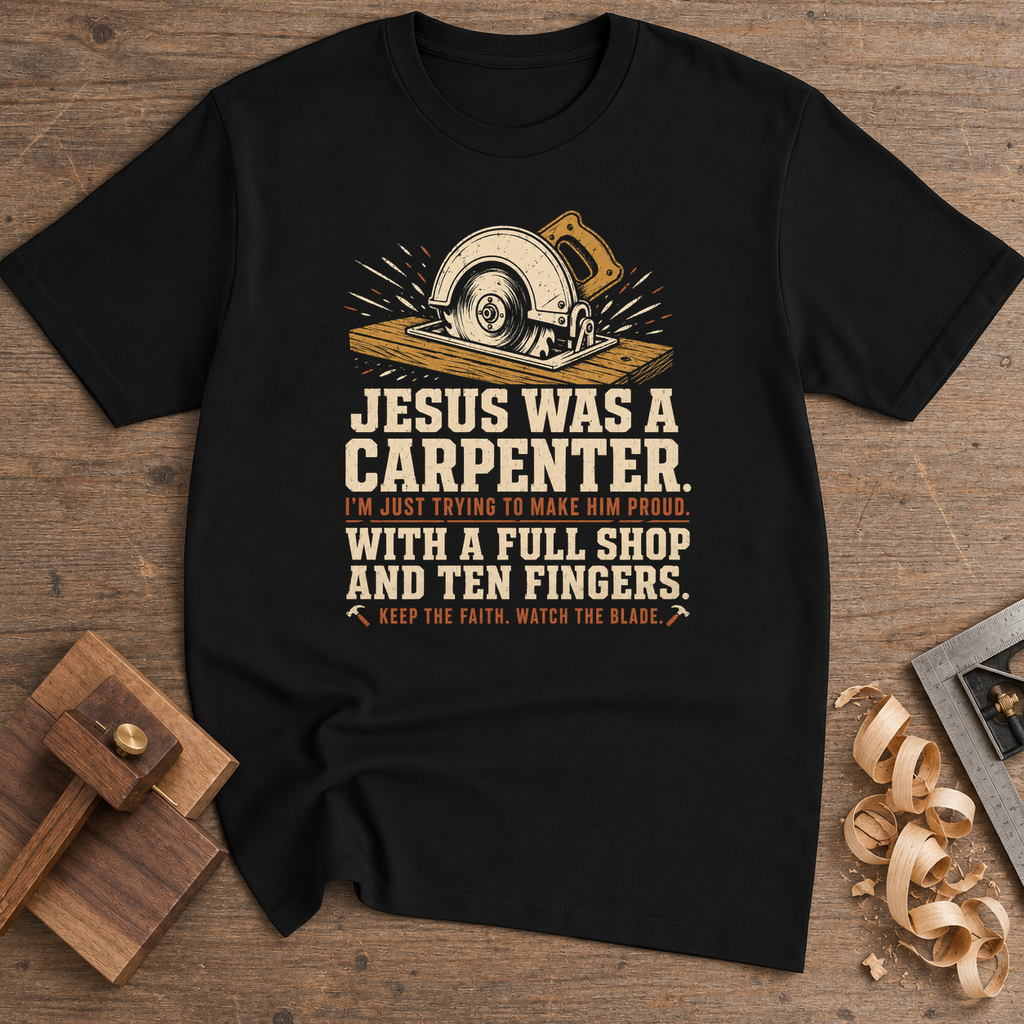 Jesus Was a Carpenter Full Shop T-Shirt — Black