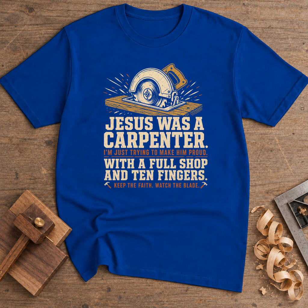 Jesus Was a Carpenter Full Shop T-Shirt — Royal