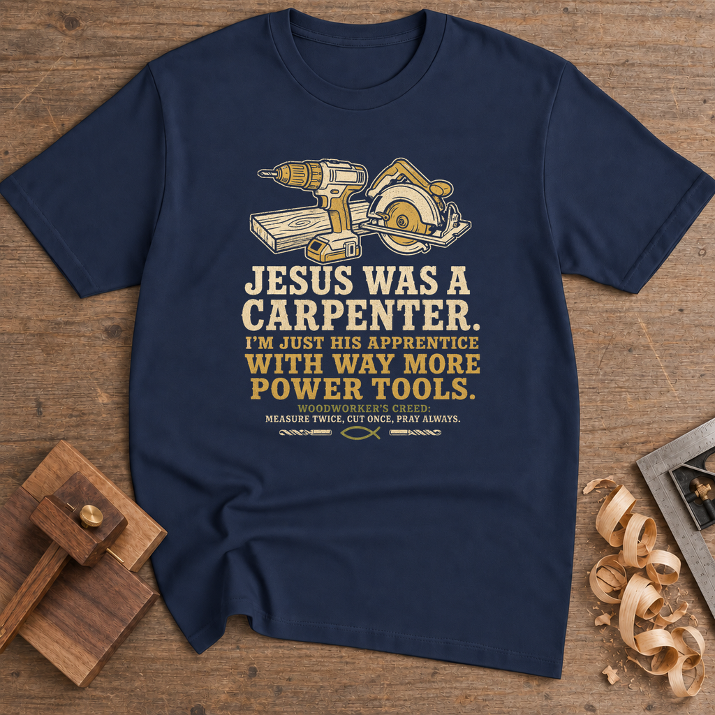 Jesus Was a Carpenter With Way More Power Tools T-Shirt — Navy