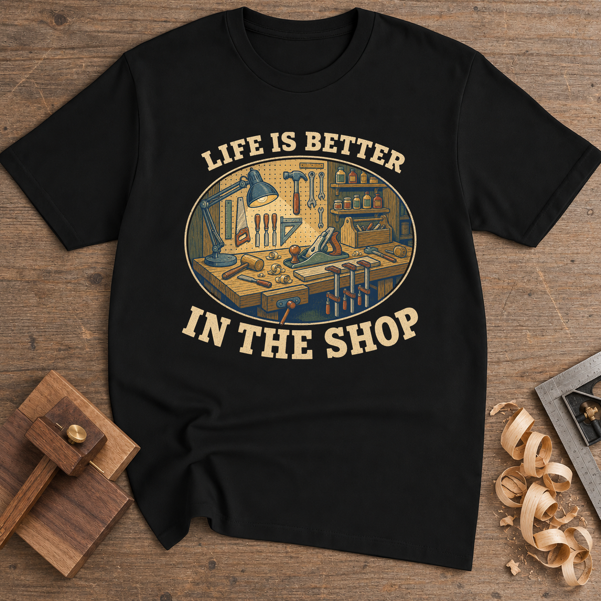 Life Is Better in the Shop T-Shirt — Black