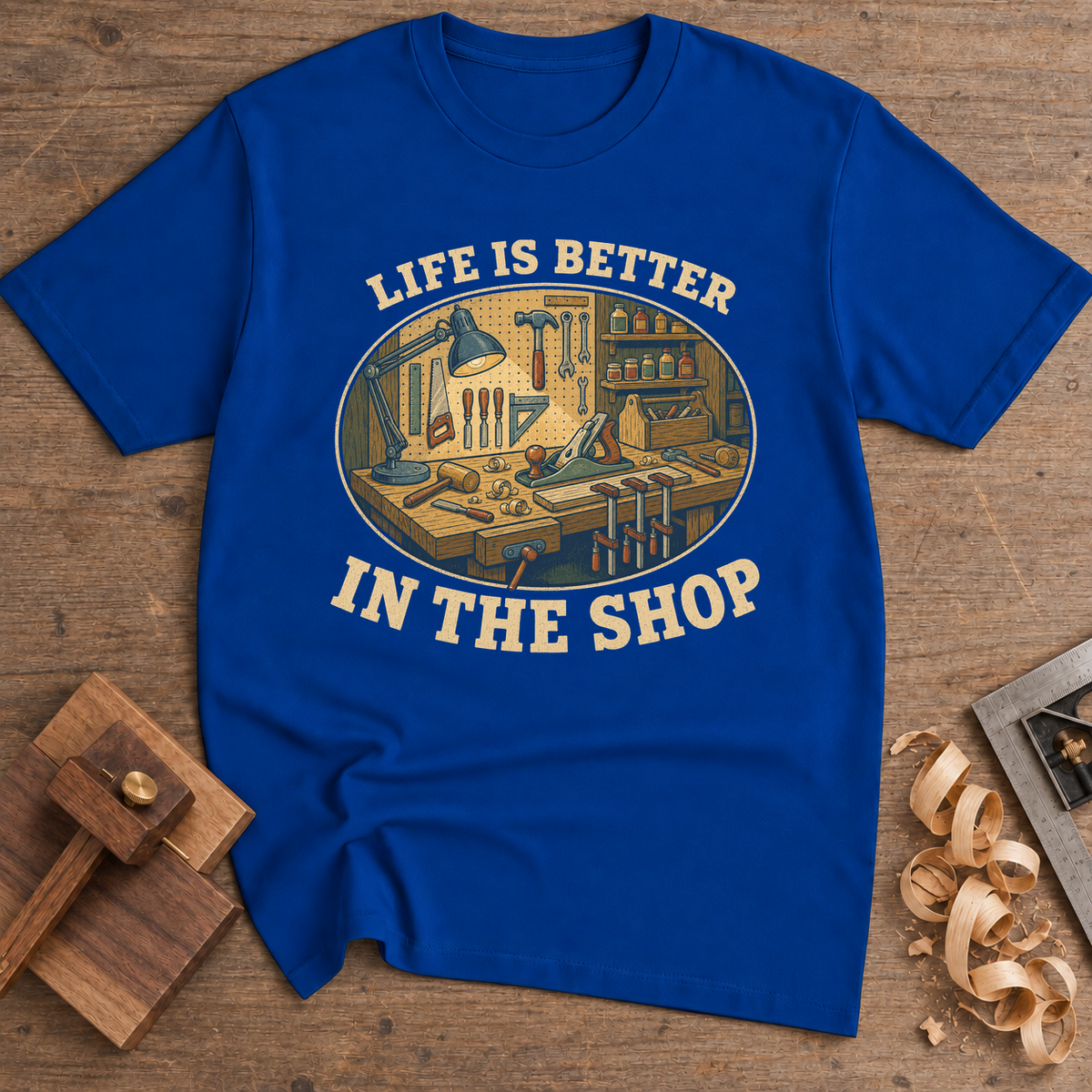 Life Is Better in the Shop T-Shirt — Royal