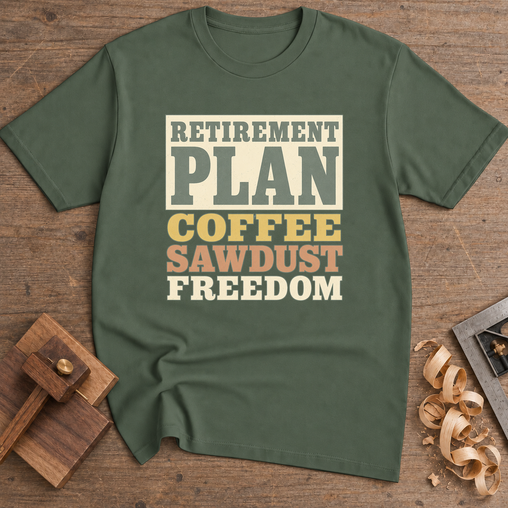 Retirement Plan Coffee Sawdust Freedom T-Shirt — Military Green