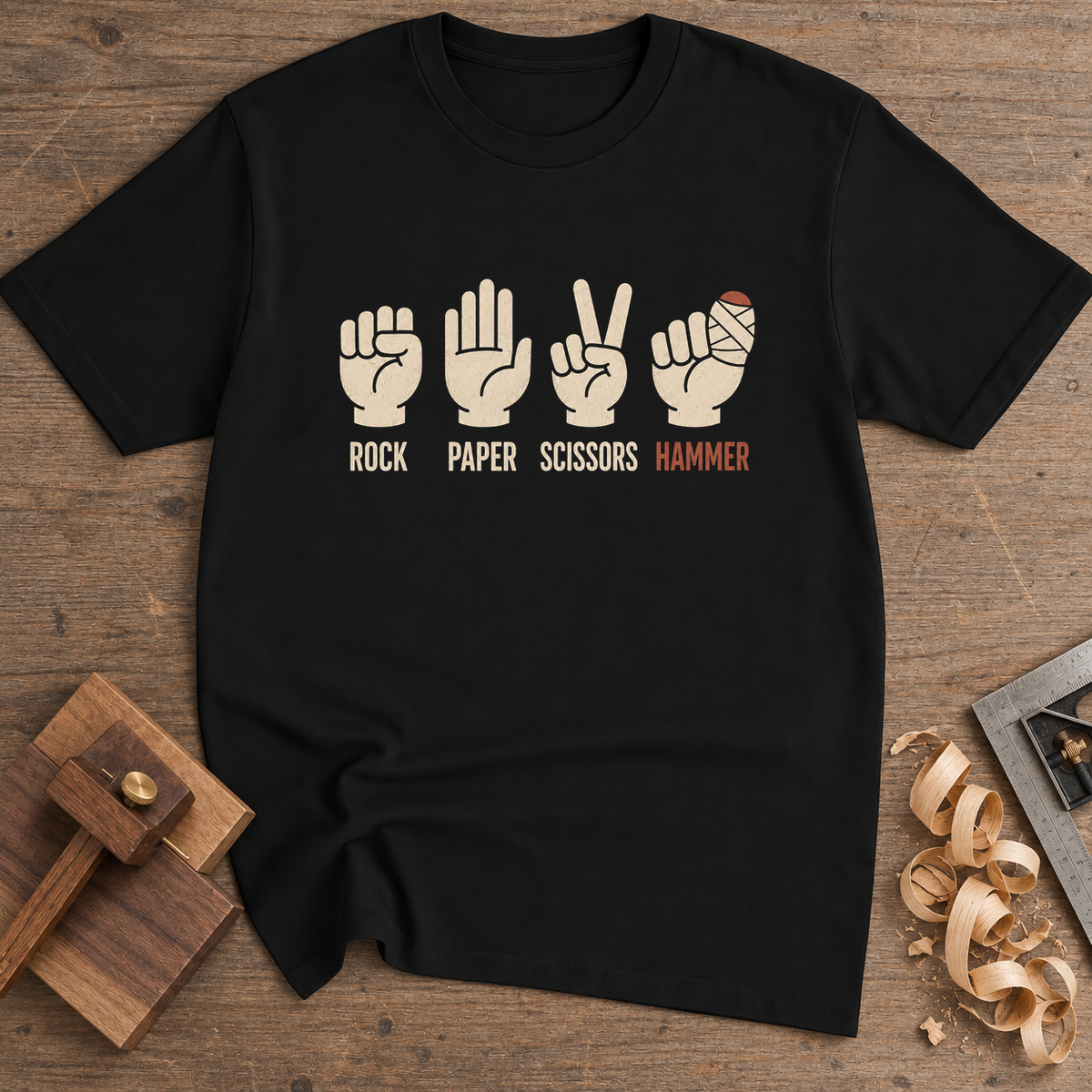 Rock Paper Scissors Hammer T-Shirt — Black