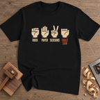 Rock Paper Scissors Table Saw Icons T-Shirt — Black