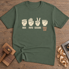Rock Paper Scissors Table Saw Icons T-Shirt — Military Green