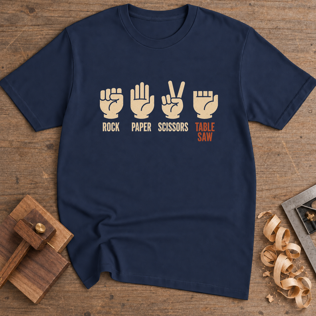 Rock Paper Scissors Table Saw Icons T-Shirt — Navy