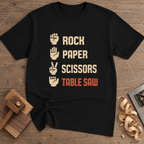 Rock Paper Scissors Table Saw T-Shirt — Black