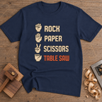 Rock Paper Scissors Table Saw T-Shirt — Navy