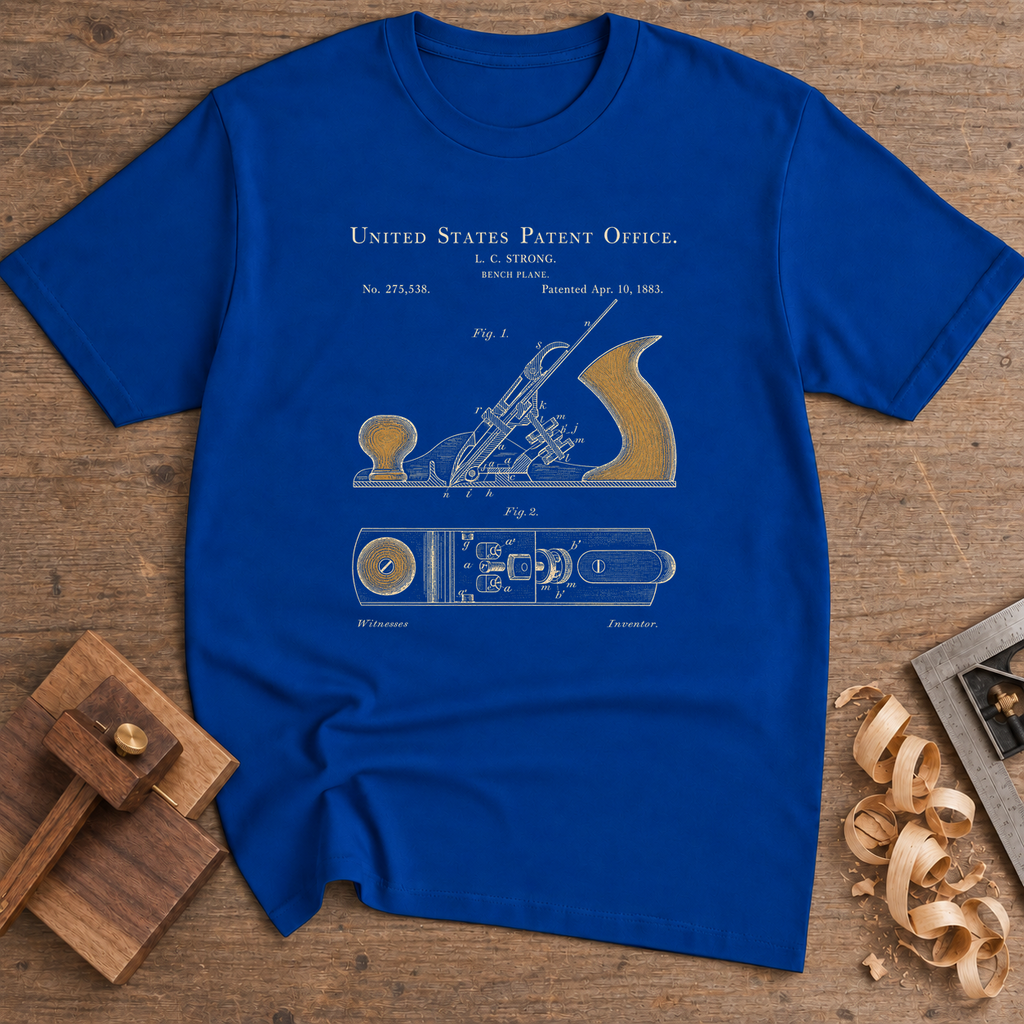Vintage Bench Plane Patent T-Shirt — Royal