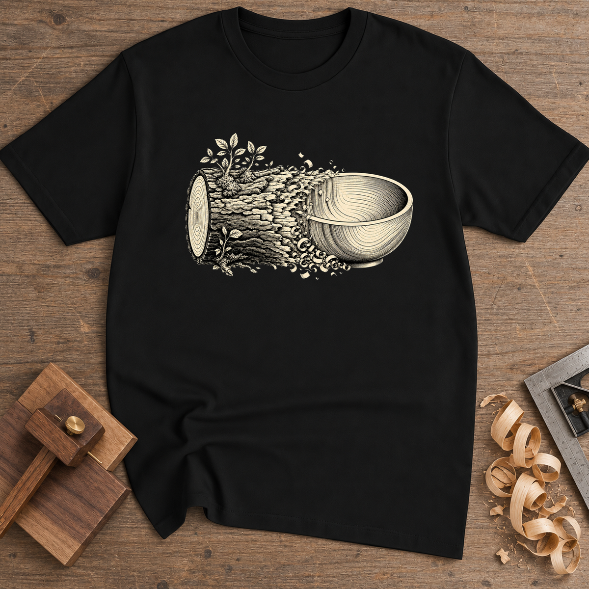 Woodturning Bowl T-Shirt — Black