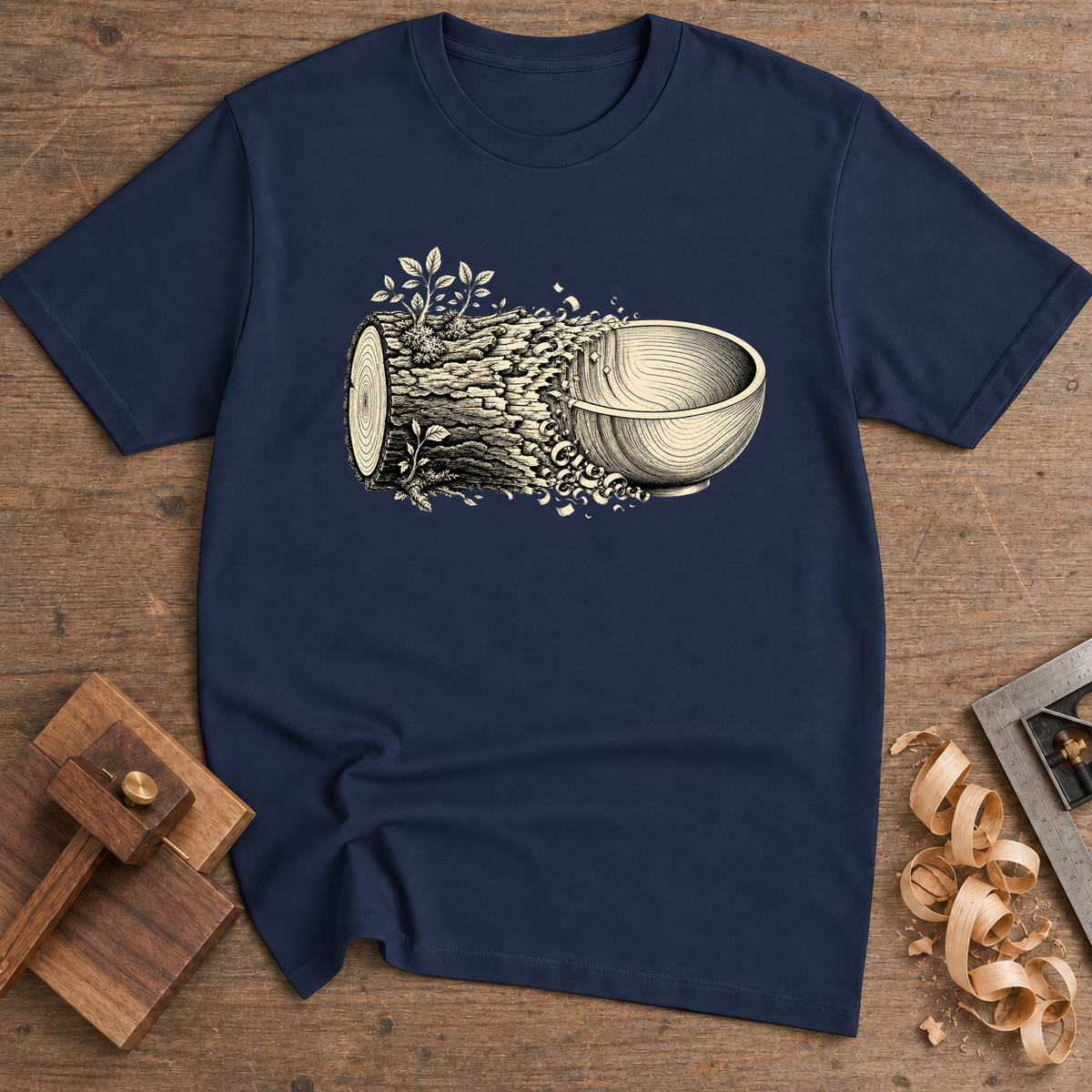 Woodturning Bowl T-Shirt — Navy