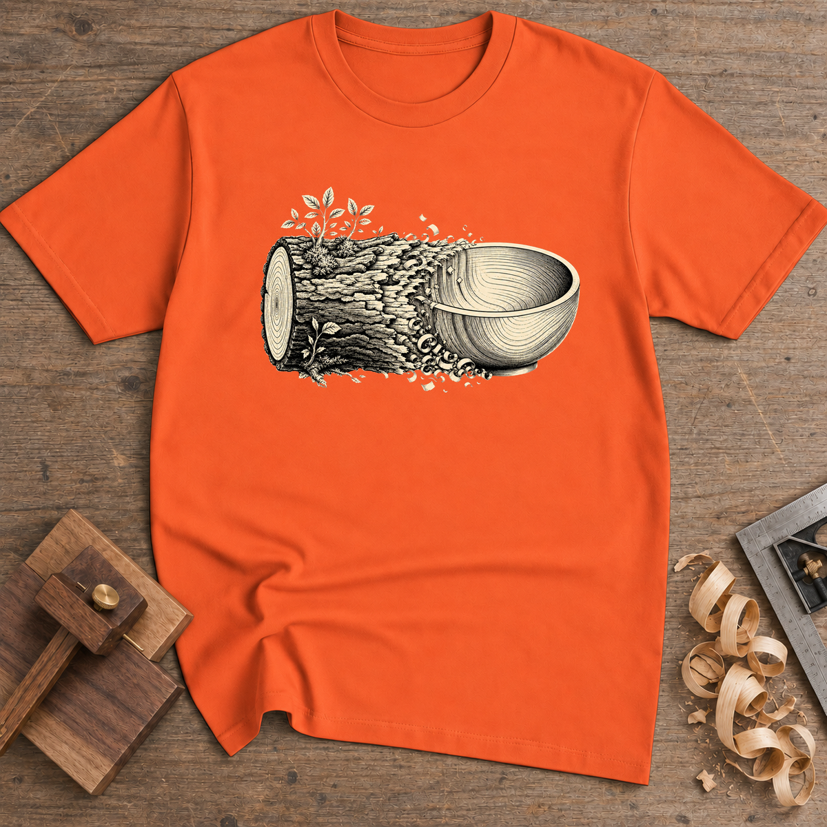 Woodturning Bowl T-Shirt — Orange