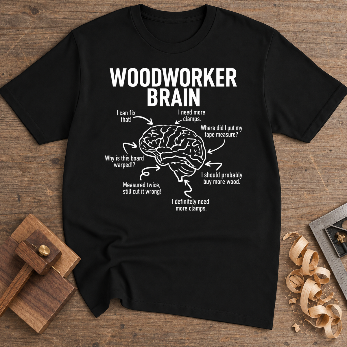 Woodworker Brain T-Shirt — Black