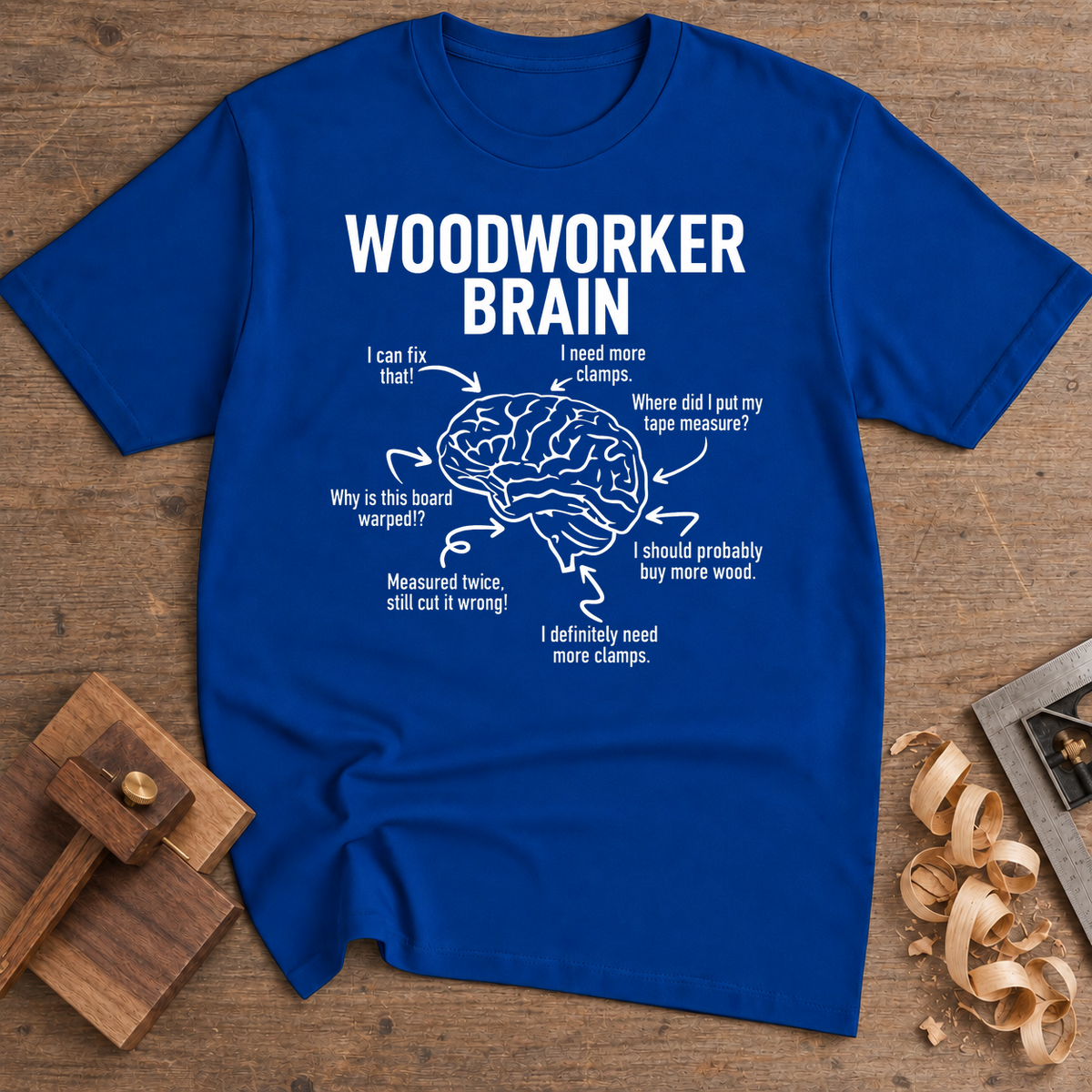 Woodworker Brain T-Shirt — Royal