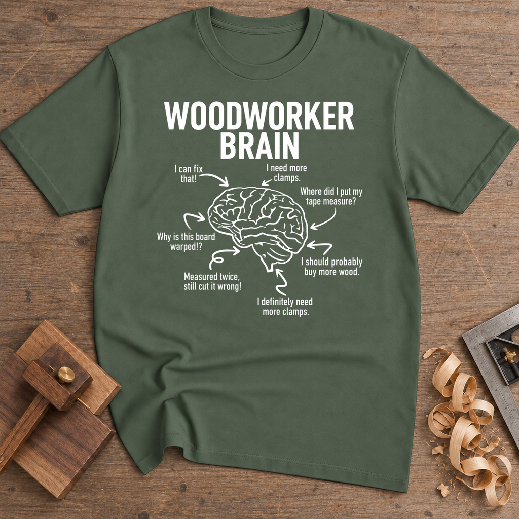Woodworker Brain T-Shirt — Military Green
