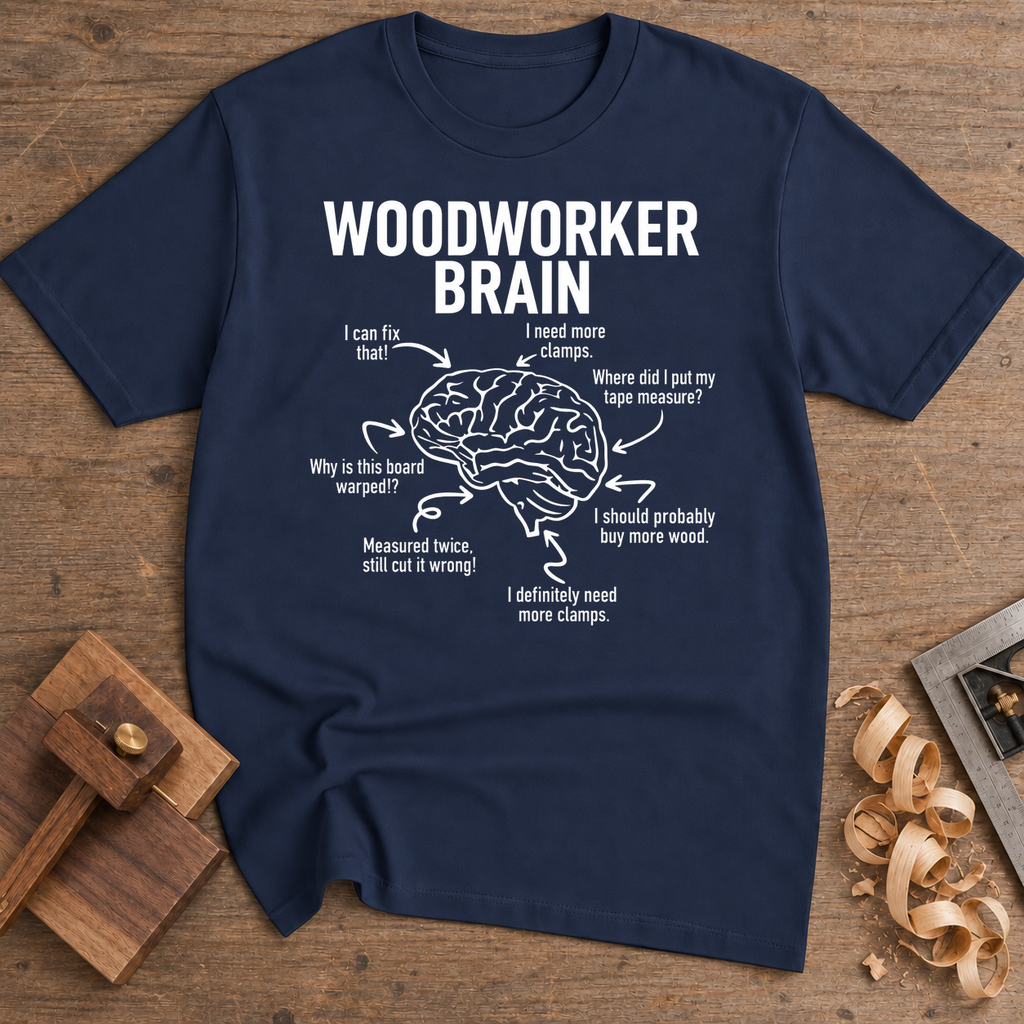 Woodworker Brain T-Shirt — Navy