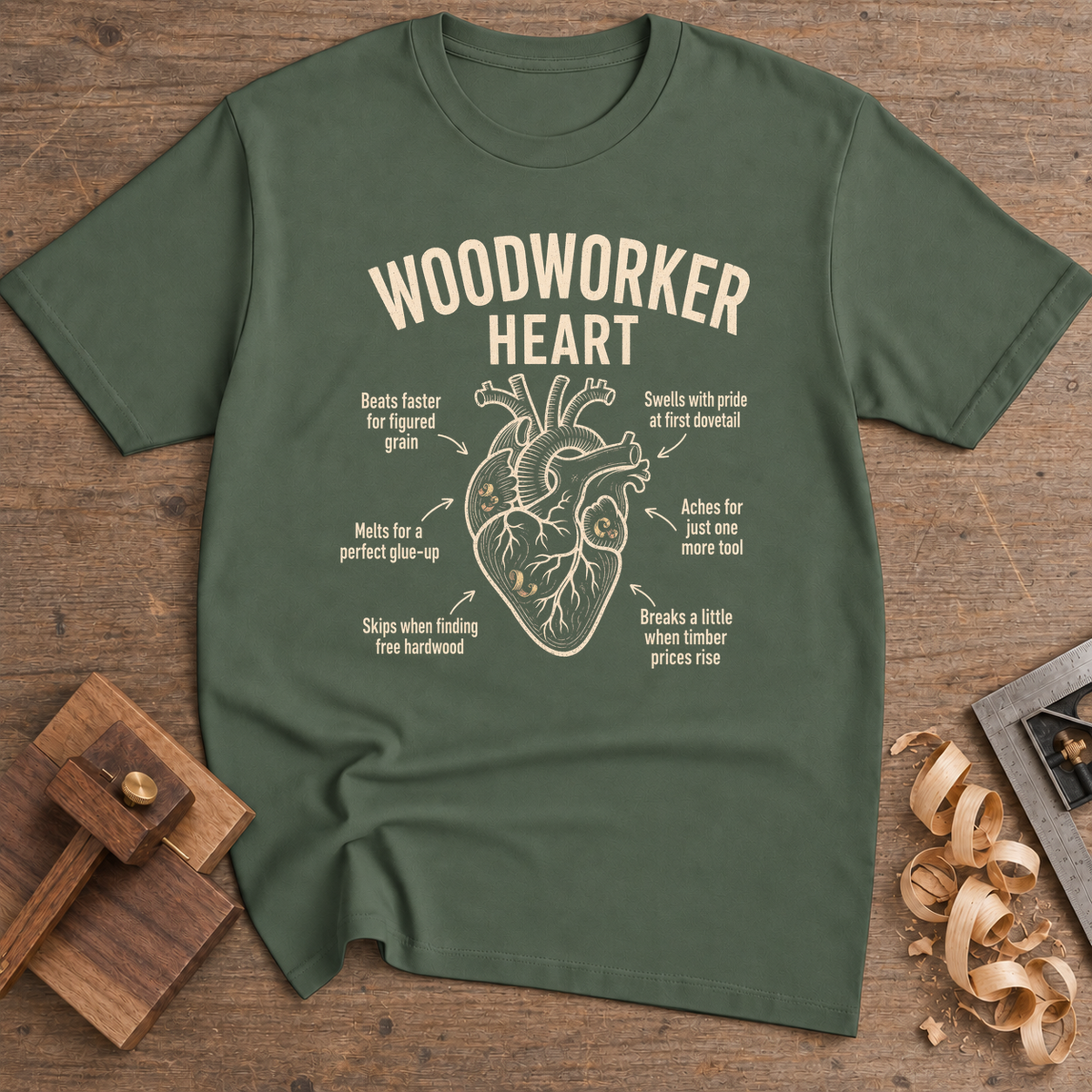 Woodworker Heart T-Shirt — Military Green