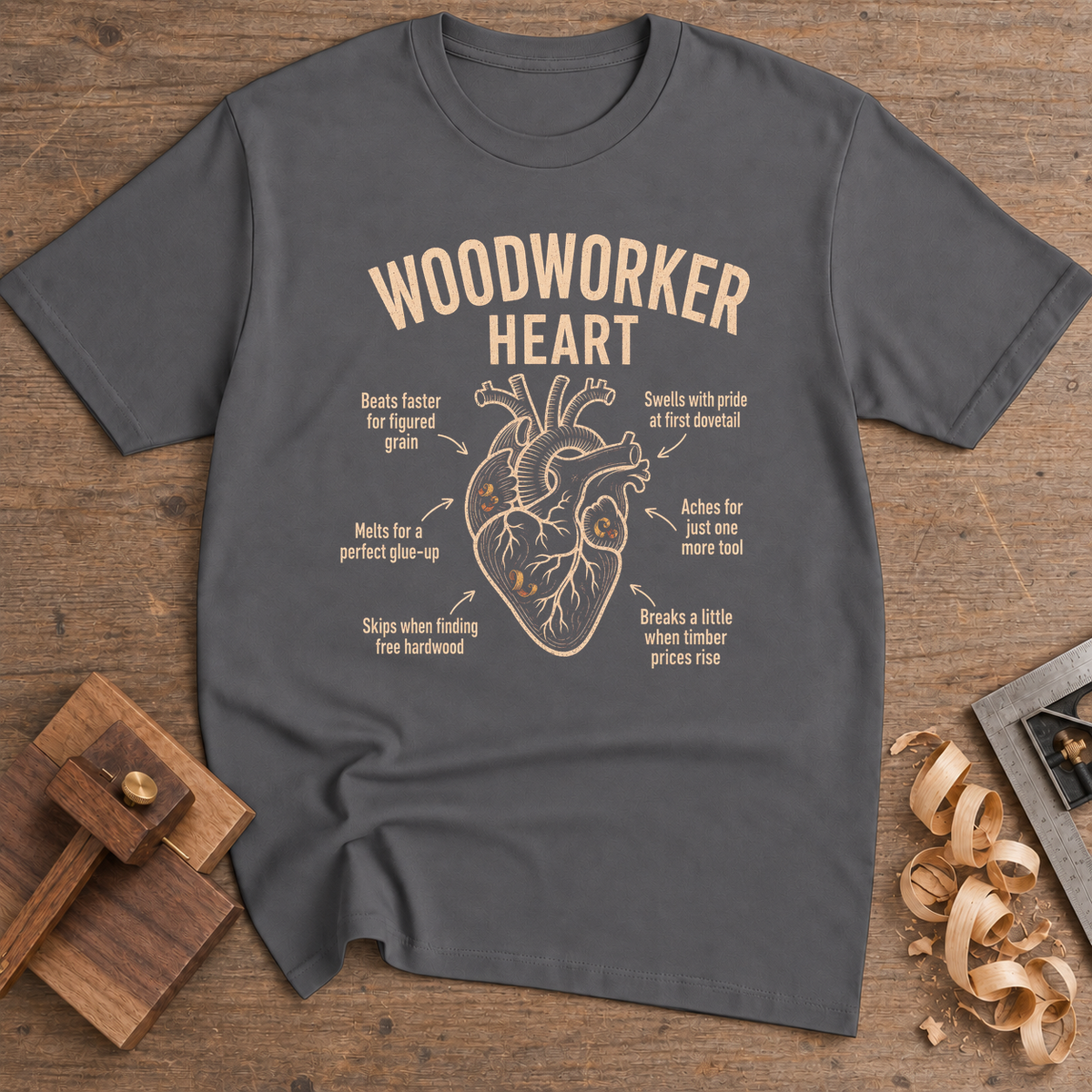 Woodworker Heart T-Shirt — Charcoal