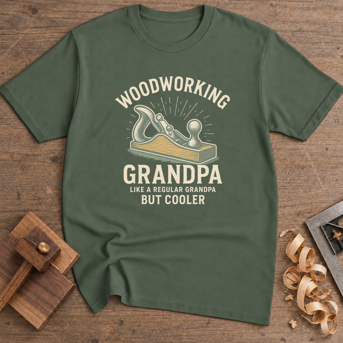Woodworking Grandpa But Cooler T-Shirt — Military Green