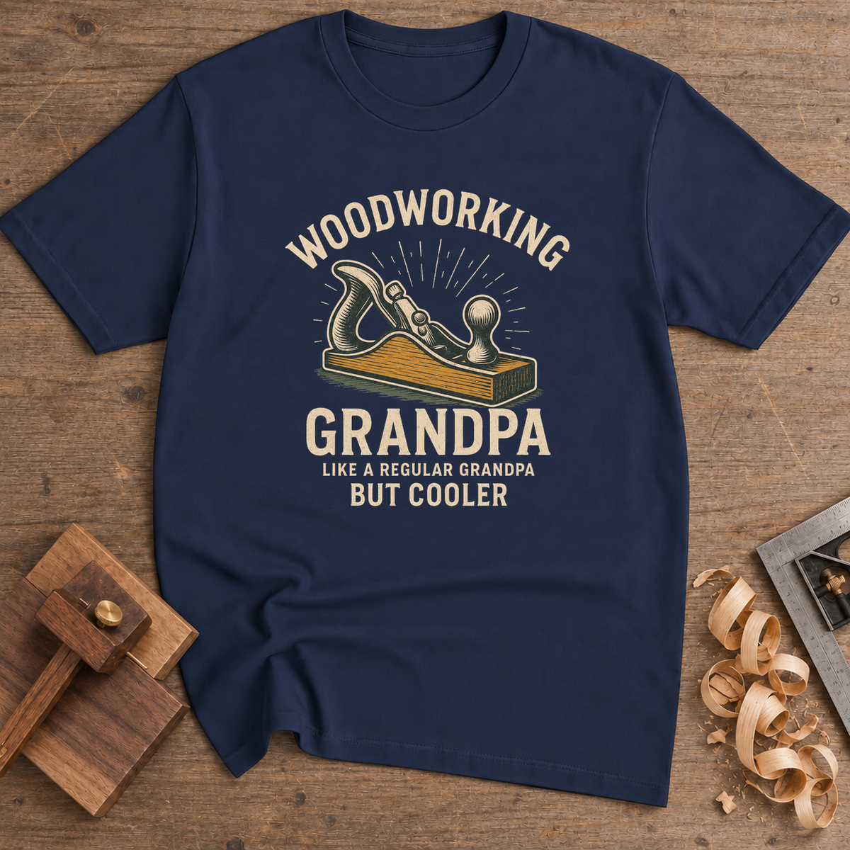 Woodworking Grandpa But Cooler T-Shirt — Navy