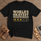 World's Okayest Woodworker T-Shirt — Black