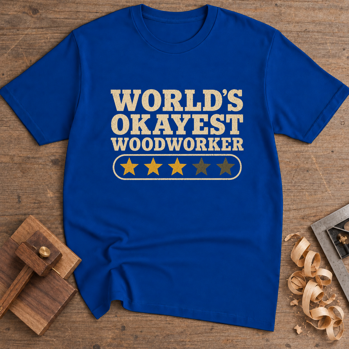 World's Okayest Woodworker T-Shirt — Royal