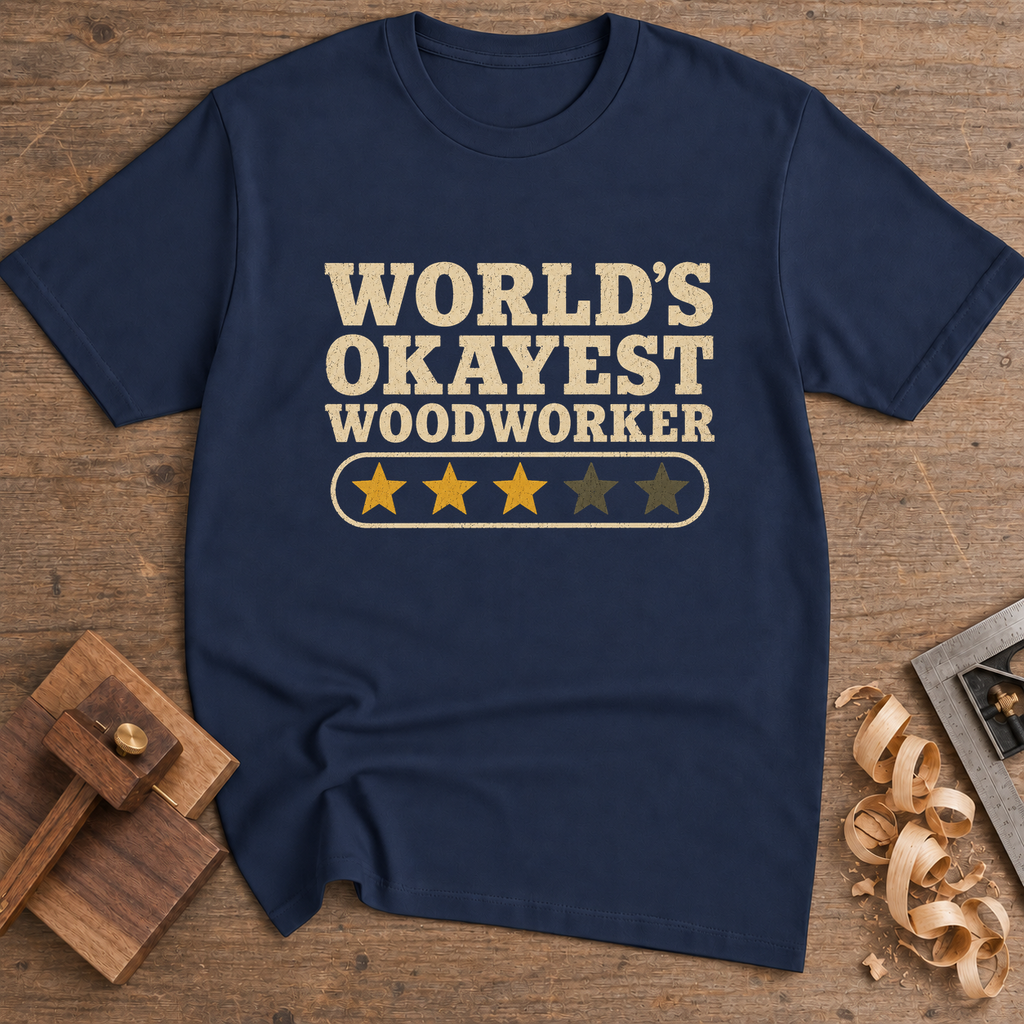 World's Okayest Woodworker T-Shirt — Navy